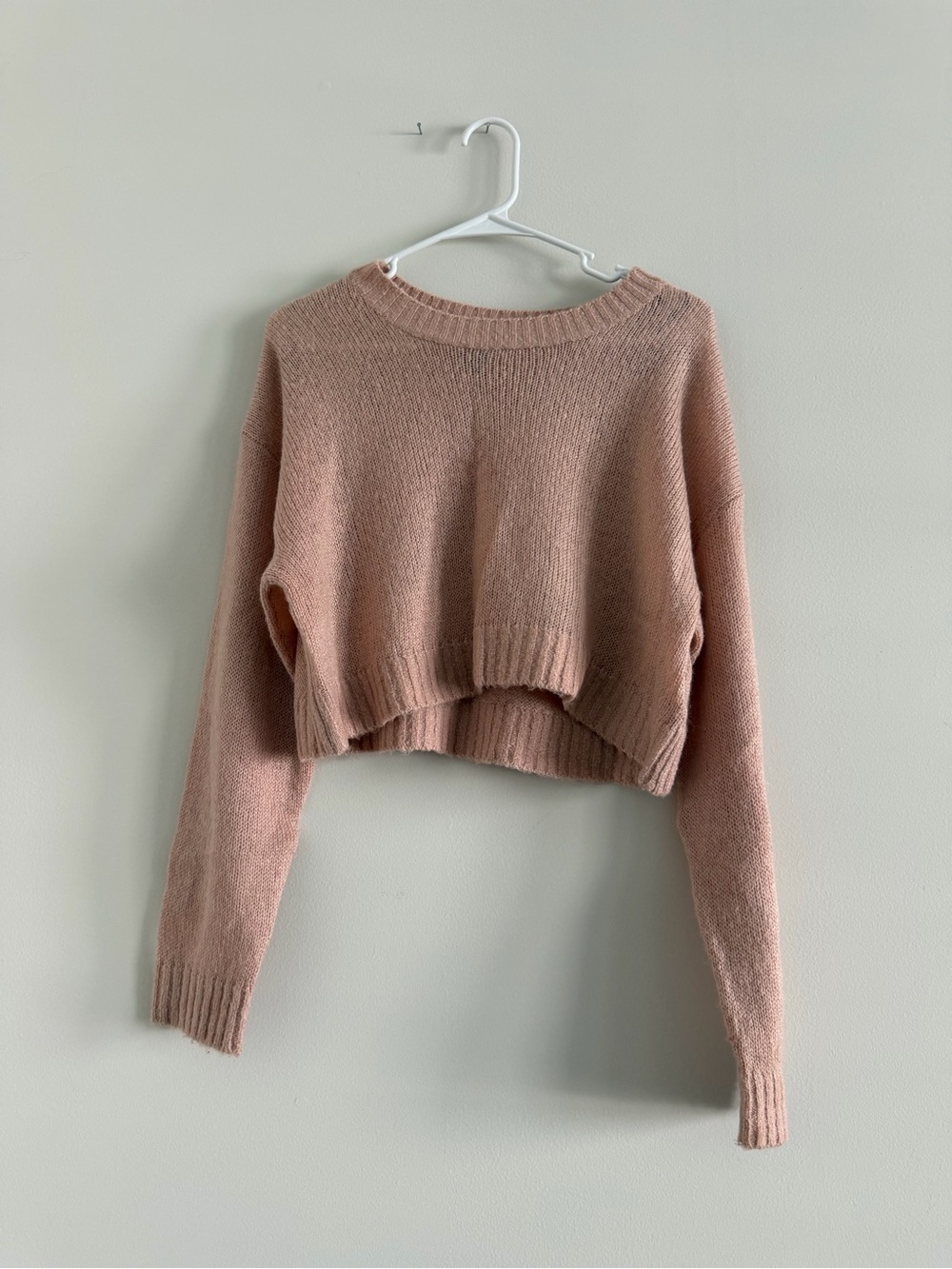 Pink Cropped Crewneck Women's Sweater